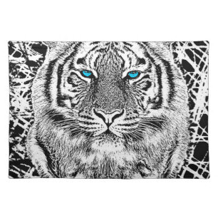 Black And White Blue Eyes wild Tiger face Placemat