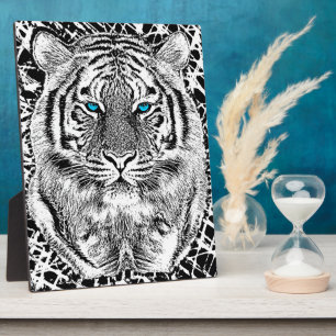 Black And White Blue Eyes wild Tiger face Plaque