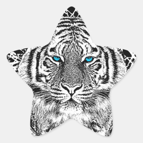 Black And White Blue Eyes wild Tiger face Star Sticker