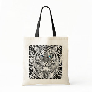 Black And White Blue Eyes wild Tiger face Tote Bag