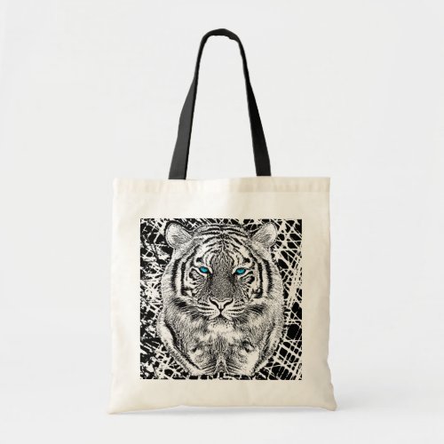 Black And White Blue Eyes wild Tiger face Tote Bag