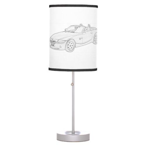 Black and White BMW Z4 Roadster Pencil Art Table Lamp