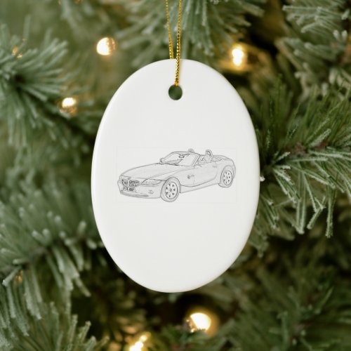 Black and White BMW Z4 Roadster Pencil Drawing Ceramic Ornament