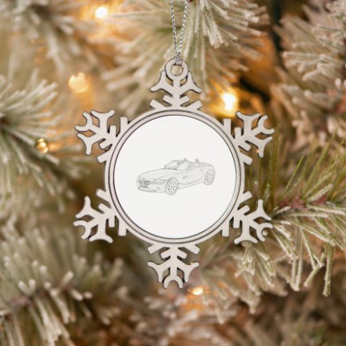 Black and White BMW Z4 Roadster Pencil Sketch Art Snowflake Pewter Christmas Ornament