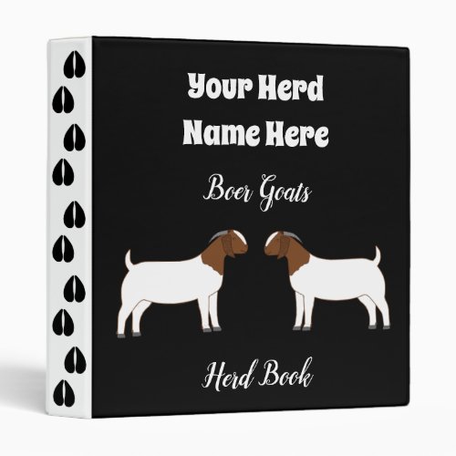 Black and White Boer Goat Herd Book 3 Ring Binder