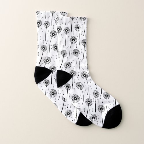 Black and white bohemian dandelions pattern socks
