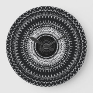 Black and White Bohemian Mandala Large Clock