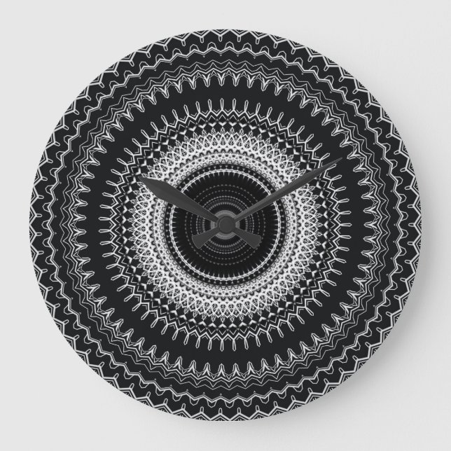 Black and White Bohemian Mandala Large Clock (Front)