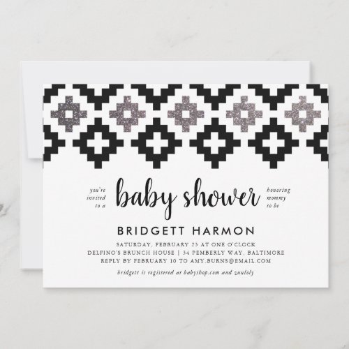 Black and White Boho Aztec Baby Shower Invitation