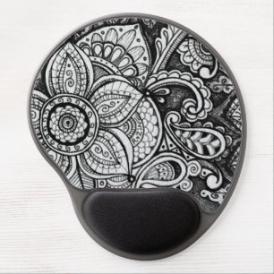 Black and White Boho Chic Floral Ink Mandala Artsy Gel Mouse Pad