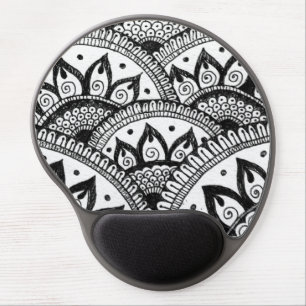 Black and White Boho Chic Floral Mandala Office Gel Mouse Pad