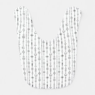 Black and white boho doodle abstract pattern baby bib