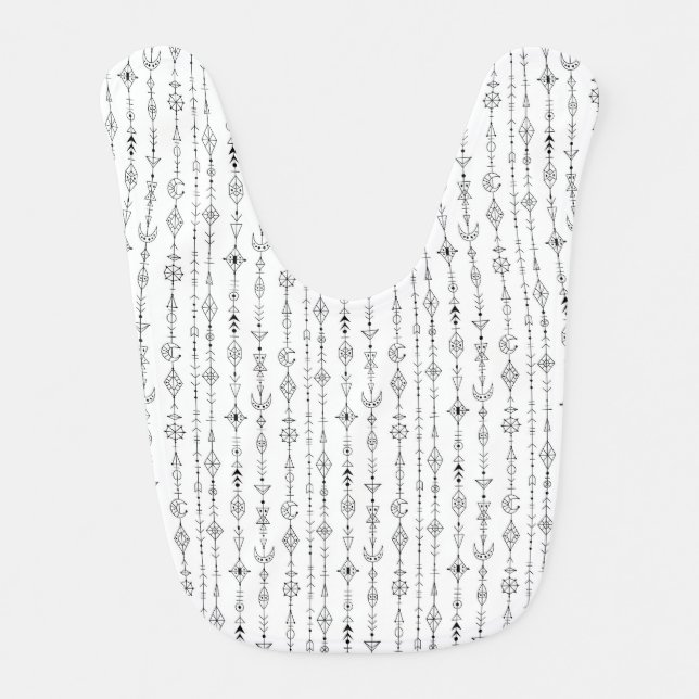 Black and white boho doodle abstract pattern baby bib (Front)