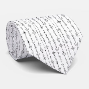 Black and white boho doodle abstract pattern neck tie