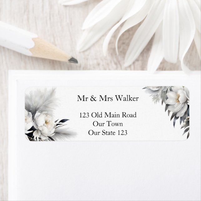 Black and white boho elegant wedding label (Insitu)