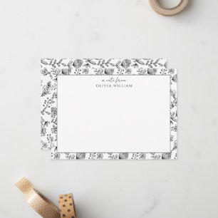Black And White Boho Floral Border A Note From Card