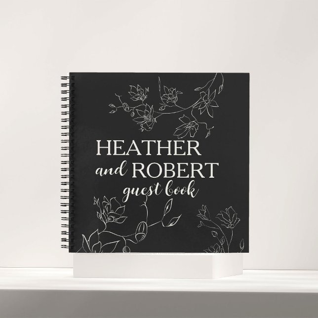 Black and White Boho Floral Wedding Guest Book  (Creator Uploaded)