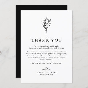 Black and White Boho Minimalist Botanicals Wedding Thank You Card