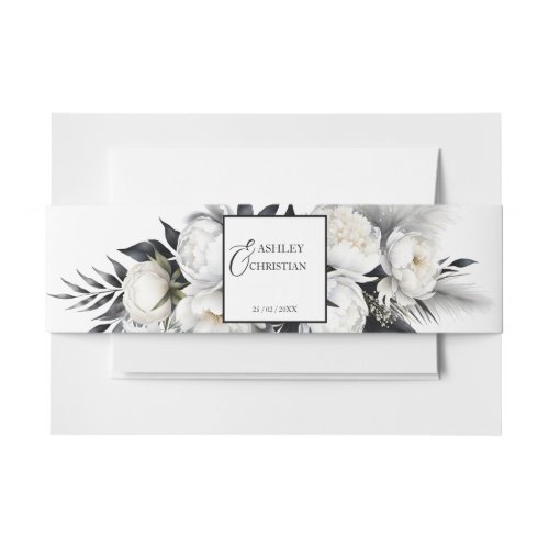 Black and white boho wedding template invitation belly band