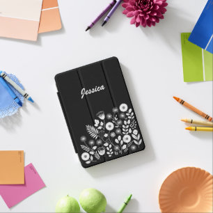 Black and White Boho Wildflower  iPad Mini Cover