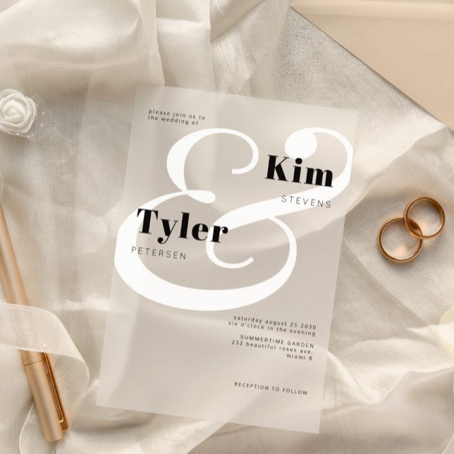 Black and white bold bride and groom names wedding acrylic invitations (Creator Uploaded)