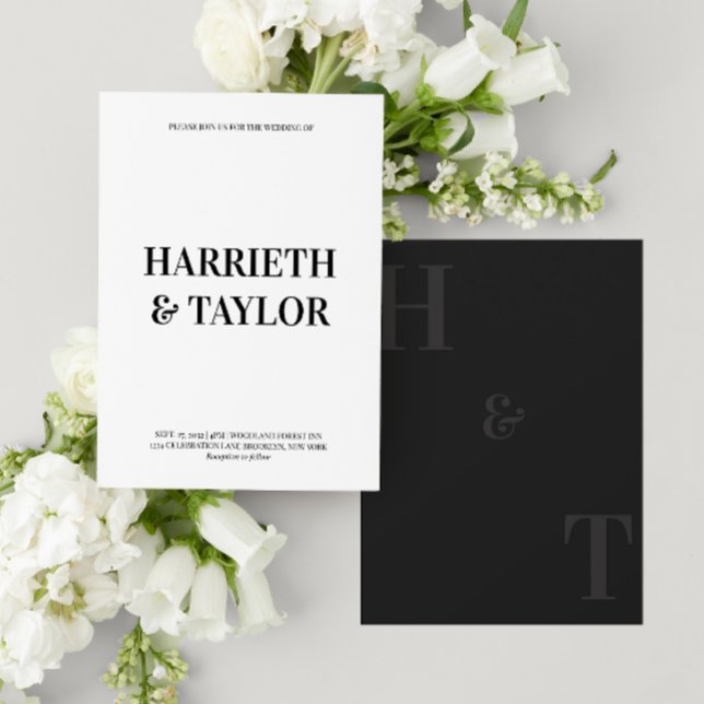 Black and White Bold Centered Monogram Wedding Invitation (Creator Uploaded)