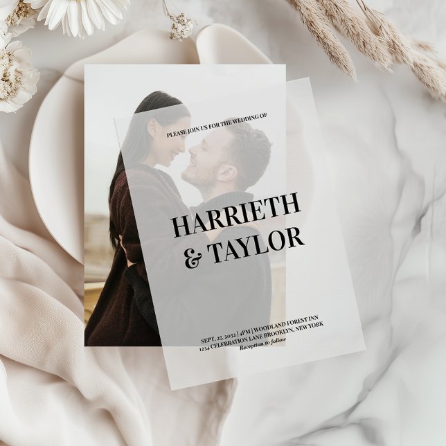 Black and White Bold Centered Monogram Wedding Vellum Invitations (Creator Uploaded)