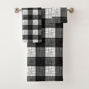 Black and White Bold Checkered Plaid Design  Bath Towel Set