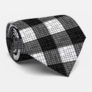 Black and White Bold Checkered Plaid Design Neck Tie