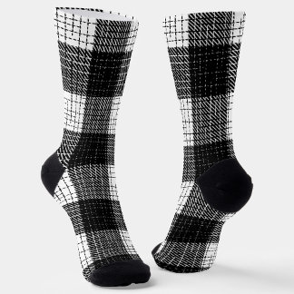 Black and White Bold Checkered Plaid Design  Socks