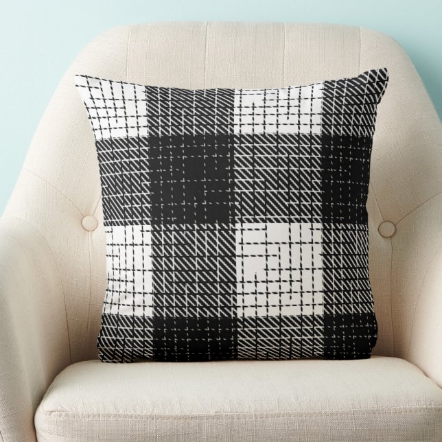 Black and White Bold Checkered Plaid Design  Throw Pillow (Creator Uploaded)