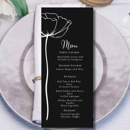 Black and White Bold Floral Modern Simple Menu