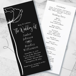 Black and White Bold Floral Modern Simple Wedding Program