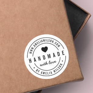 Black and White Bold Handmade With Love Heart Classic Round Sticker