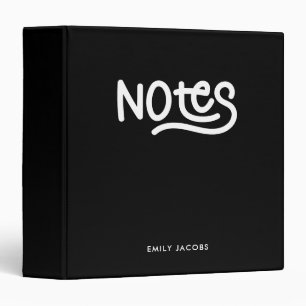 Black and White Bold Handwriting Notes Typography 3 Ring Binder