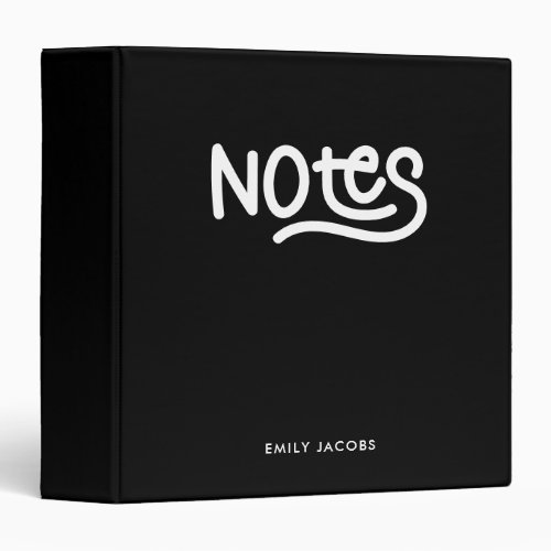 Black and White Bold Handwriting Notes Typography 3 Ring Binder