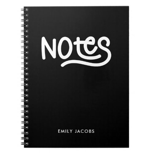 Black and White Bold Handwriting Notes Typography Notebook