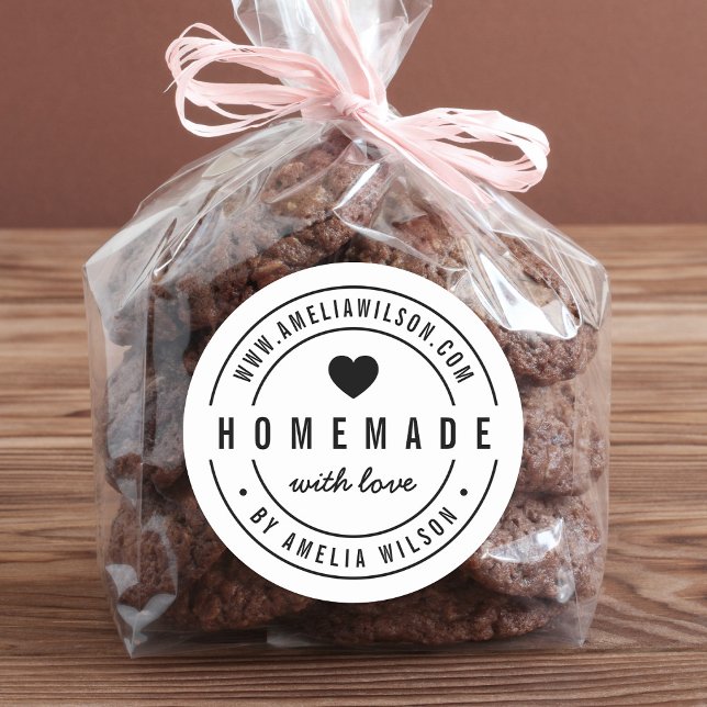 Black and White Bold Homemade With Love Heart Classic Round Sticker (Creator Uploaded)