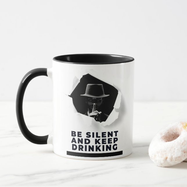 Black and White Bold Mafia Inside Bullet Hole Mug (With Donut)