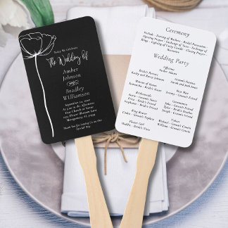 Black and White Bold Minimal Modern Floral Program Hand Fan