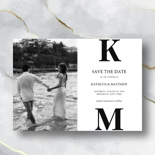 Black and White Bold Monogram Modern Save The Date Magnetic Invitation
