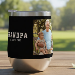 Black And White Bold Photo Grandpa Established Thermal Wine Tumbler