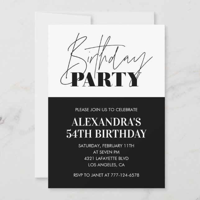 Black and White Bold Typography 54th birthday Invitation (Front)