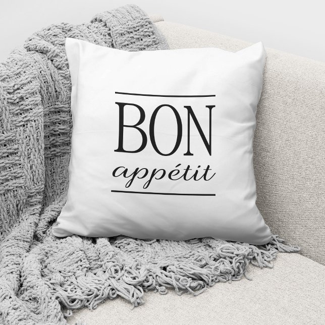 Black And White Bon Appetit Throw Pillow (Creator Uploaded)