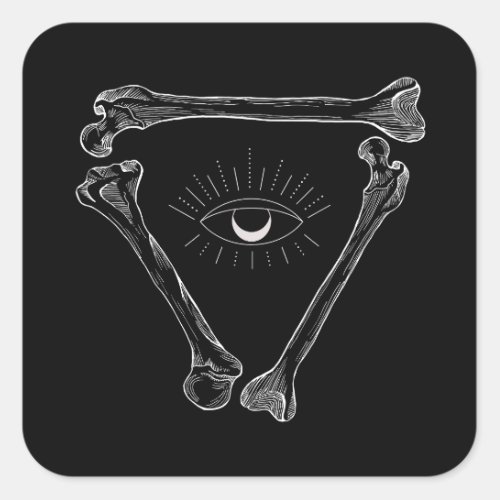 Black and white bones and eyeball triangle pyramid square sticker
