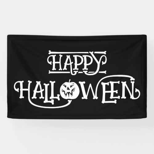 Black and White Bony Happy Halloween Banner