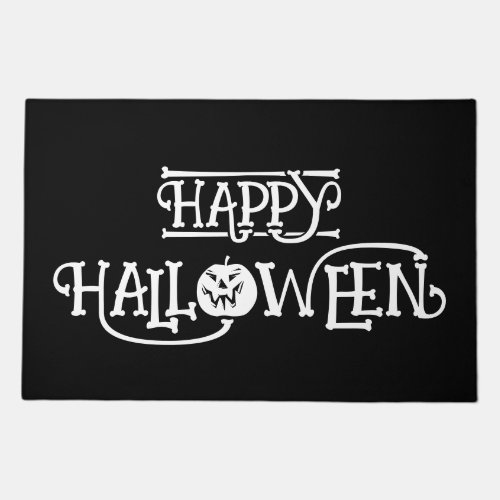 Black and White Bony Happy Halloween Doormat