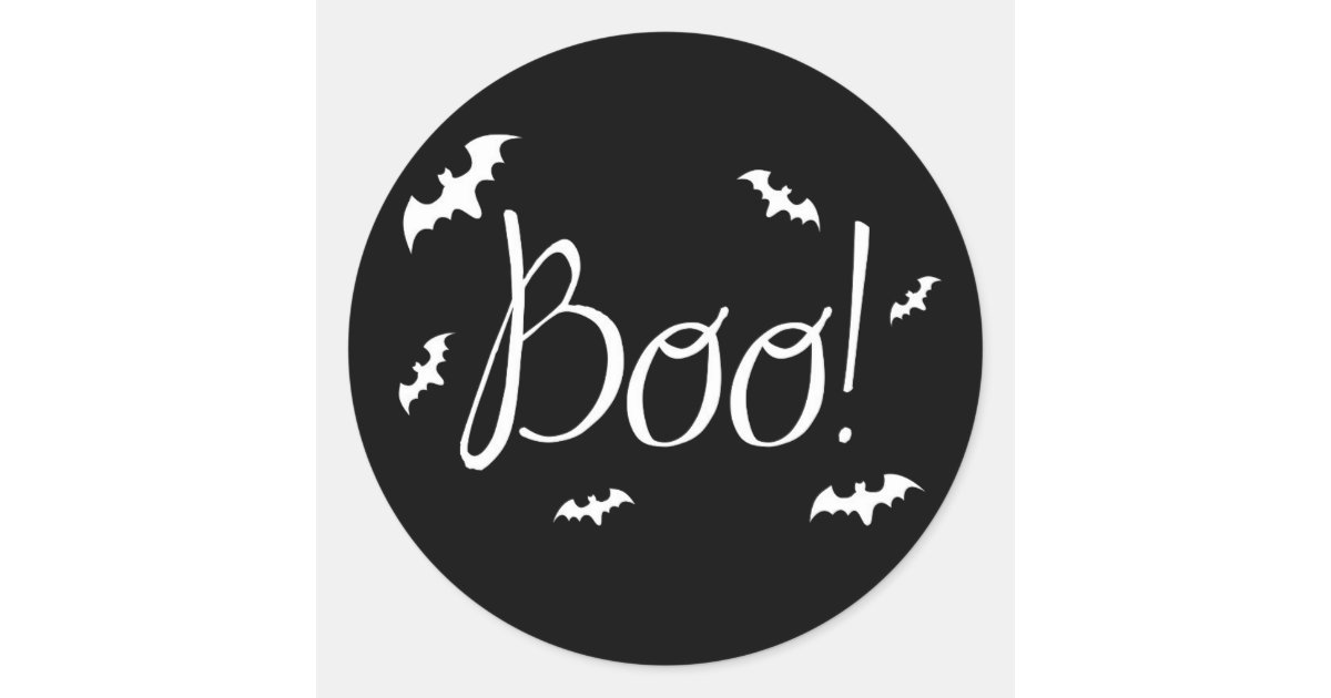 Black and White Boo! Halloween Classic Round Sticker | Zazzle