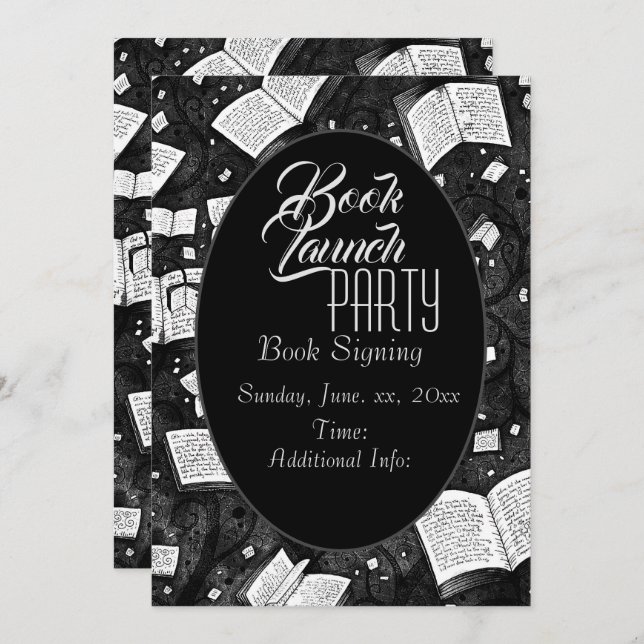 Black And White Book Launch Party Invitation (Front/Back)
