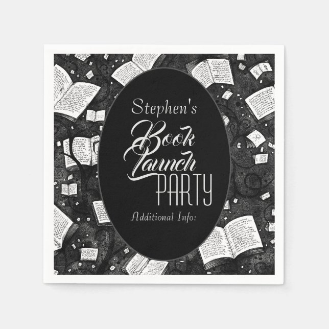 Black And White Book Launch Party Napkins (Front)